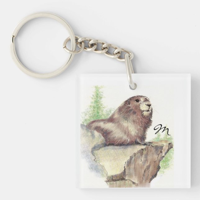 Custom Monogram or Name Marmot Animal Key Ring (Front)