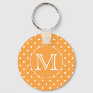 Custom Monogram. Orange and White Polka Dot. Key Ring