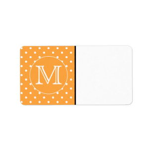 Custom Monogram. Orange and White Polka Dot. Label