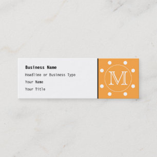 Custom Monogram. Orange and White Polka Dot. Mini Business Card