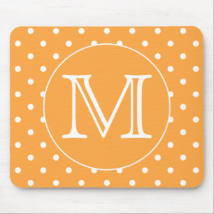 Custom Monogram. Orange and White Polka Dot. Mouse Pad