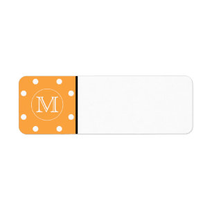 Custom Monogram. Orange and White Polka Dot. Return Address Label