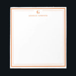 Custom Monogram Orange Border Stationery  Notepad<br><div class="desc">Make a lasting impression with this elegant personalized stationery, featuring a bold orange monogram and name in classic serif type. Framed by a double-line border for a refined touch, this flat note card is perfect for thank you notes, personal messages, or professional correspondence. Ideal for gifting or adding a sophisticated...</div>