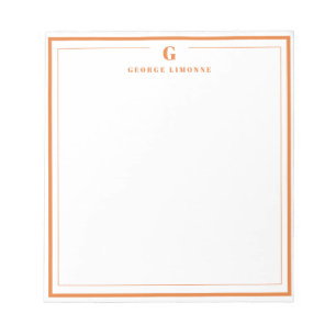Custom Monogram Orange Border Stationery Notepad