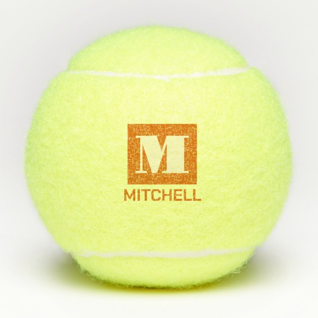 Custom Monogram Orange Name Bold Initial Tennis Balls (Front)