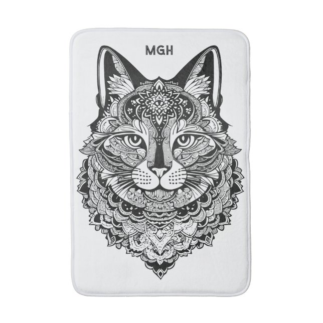 Custom Monogram Ornamental Cat Bath Mat (Front Vertical)