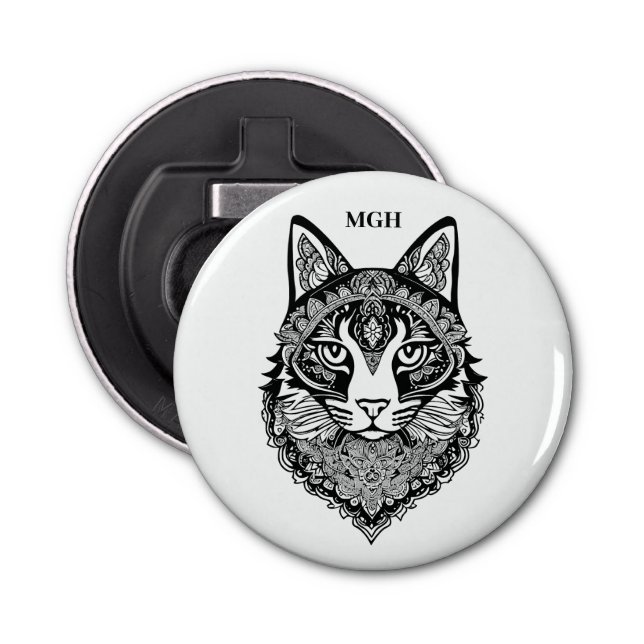 Custom Monogram Ornamental Cat Bottle Opener (Front)
