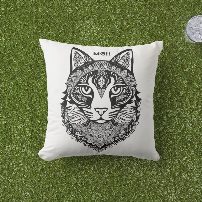 Custom Monogram Ornamental Cat Cushion (Grass)