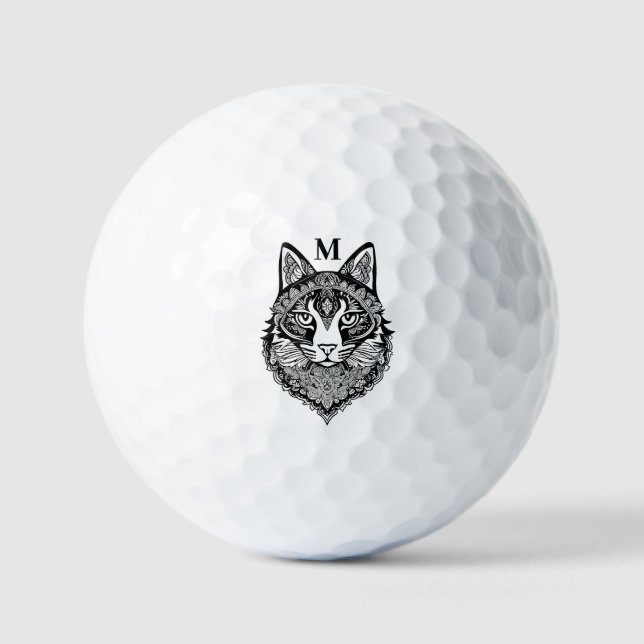 Custom Monogram Ornamental Cat Golf Balls (Front)