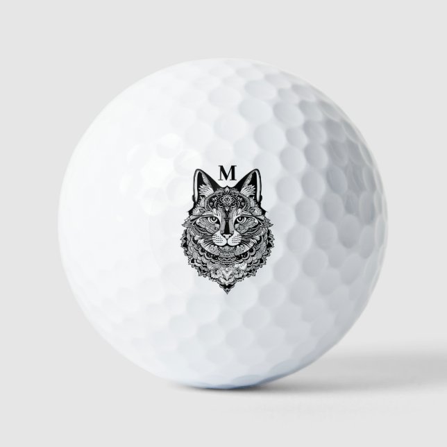 Custom Monogram Ornamental Cat Golf Balls (Front)