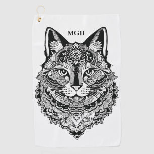 Custom Monogram Ornamental Cat Golf Towel