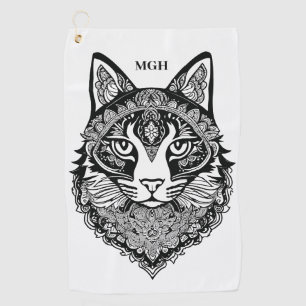 Custom Monogram Ornamental Cat Golf Towel