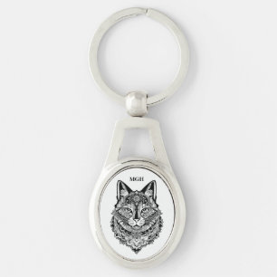 Custom Monogram Ornamental Cat Key Ring