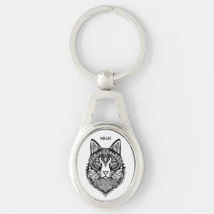 Custom Monogram Ornamental Cat Key Ring