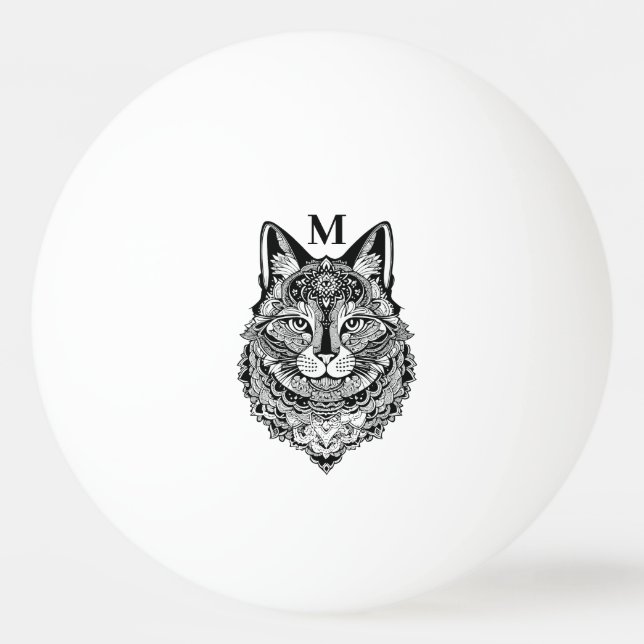 Custom Monogram Ornamental Cat Ping Pong Ball (Front)