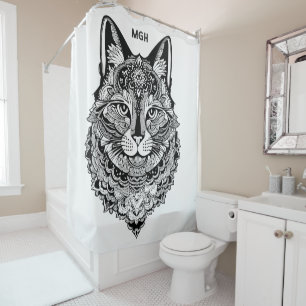 Custom Monogram Ornamental Cat Shower Curtain