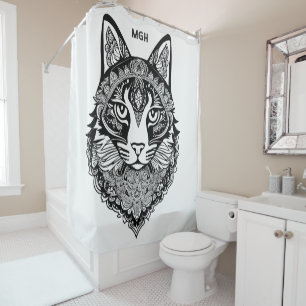 Custom Monogram Ornamental Cat Shower Curtain