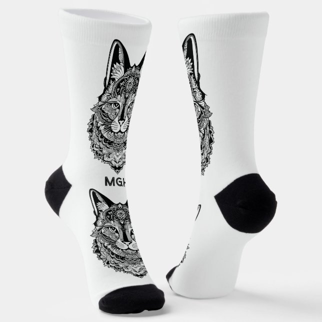 Custom Monogram Ornamental Cat Socks (Angled)