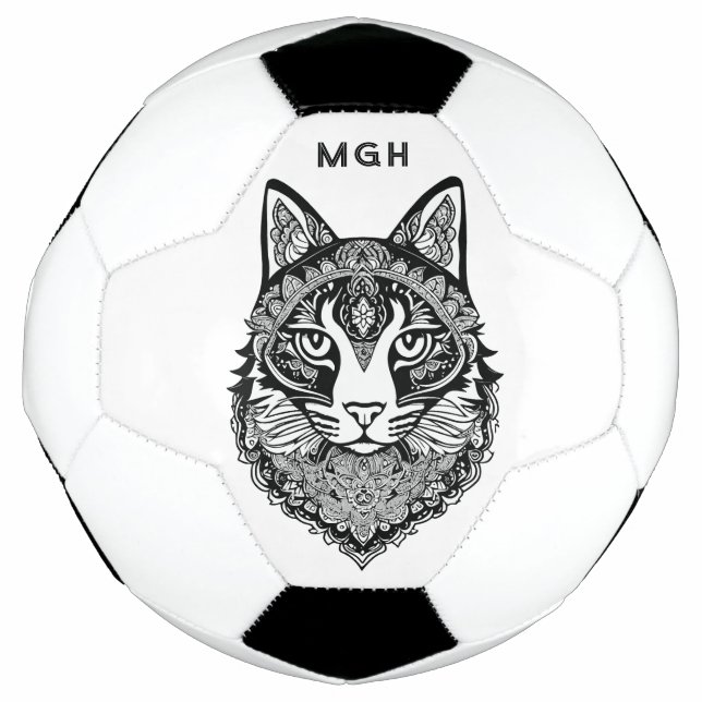 Custom Monogram Ornamental Cats Soccer Ball (Front)