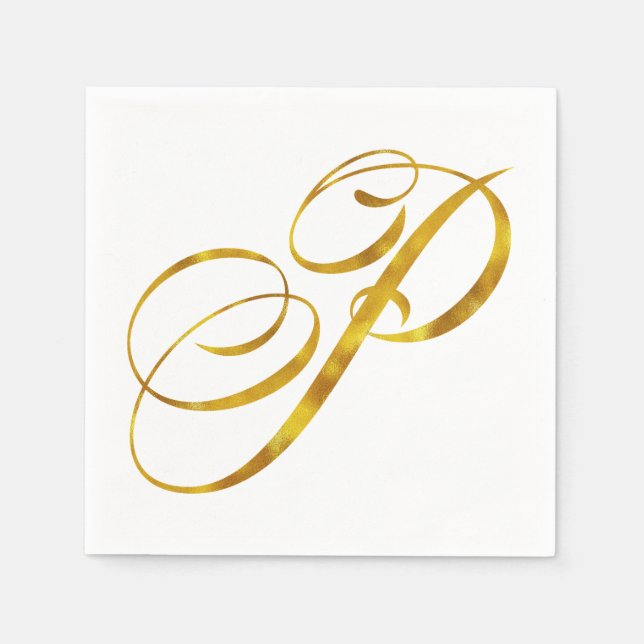 Custom Monogram P Faux Gold Foil Monograms Initial Napkin (Front)