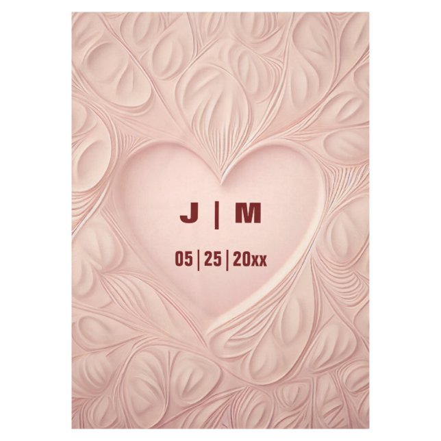 Custom Monogram Pale Pink Heart Wedding Tablecloth (Front)