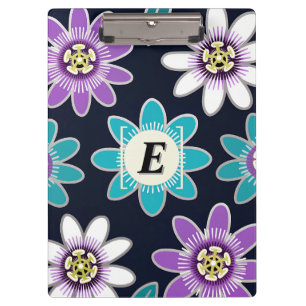 Custom Monogram Passion Flower Floral Clipboard