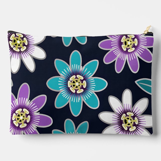 Custom Monogram Passion Flower Floral Large   Accessory Pouch (Back)