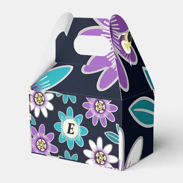 Custom Monogram Passion Flower Floral Pattern  Favour Box (Front Side)