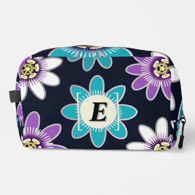 Custom Monogram Passion Flower Floral Toiletry Bag (Front)