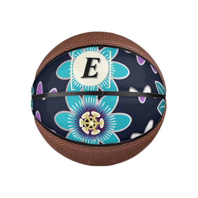 Custom Monogram Passion Flower Mini Basketball (Front)