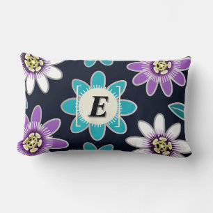 Custom Monogram Passion Flower Pattern Lumbar Cushion