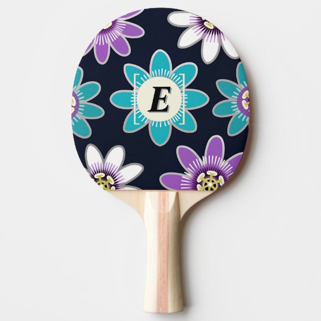 Custom Monogram Passion Flower Ping Pong Paddle (Front)