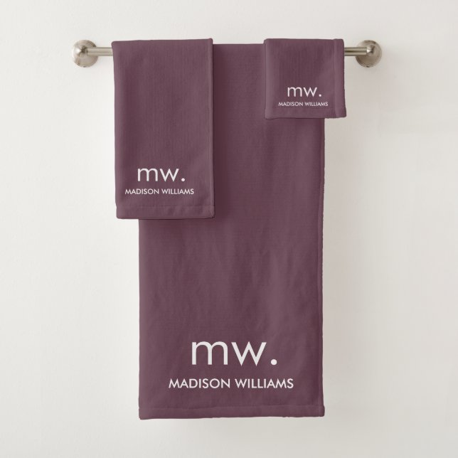 Custom Monogram Pastel Elegant Stylish Modern Bath Towel Set (Insitu)