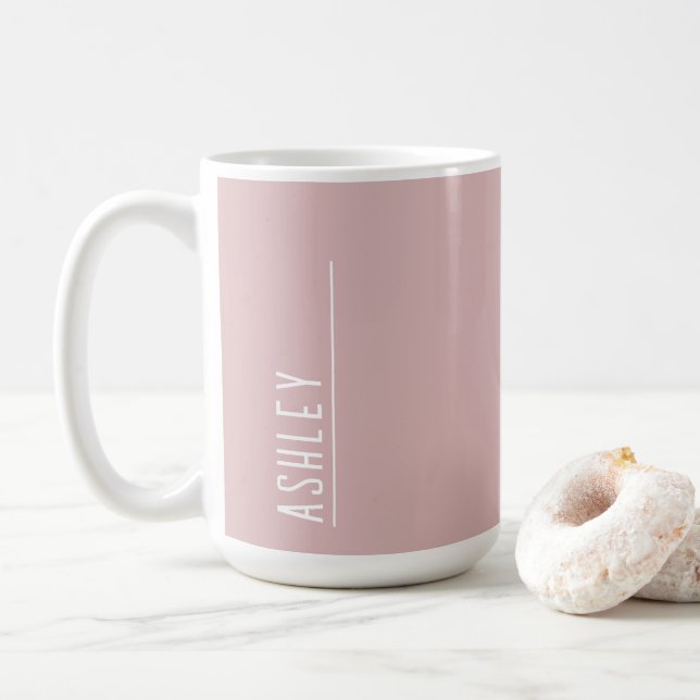 Custom monogram, pastel pink modern  coffee mug (With Donut)