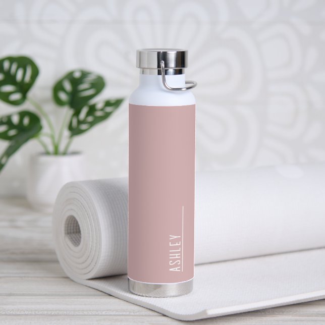 Custom monogram, pastel pink modern water bottle (Yoga)