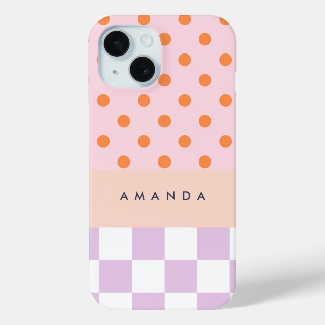 Custom Monogram Pastel Polka Dot Lilac Check Gifts Case-Mate iPhone Case (Back)