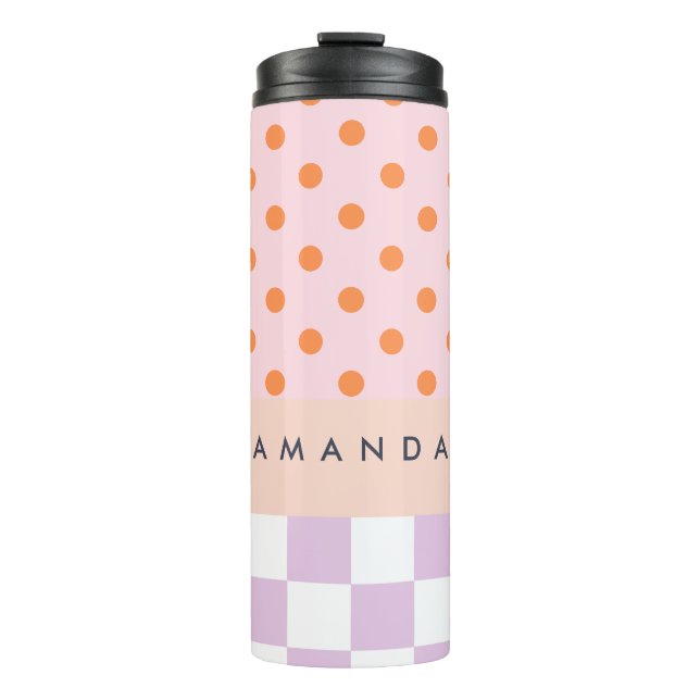 Custom Monogram Pastel Polka Dot Lilac Check Gifts Thermal Tumbler (Front)
