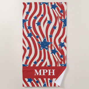 Custom Monogram Patriotic Beach Towel