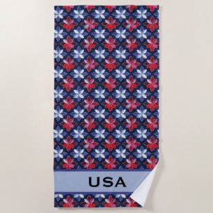 Custom Monogram Patriotic Floral Beach Towel