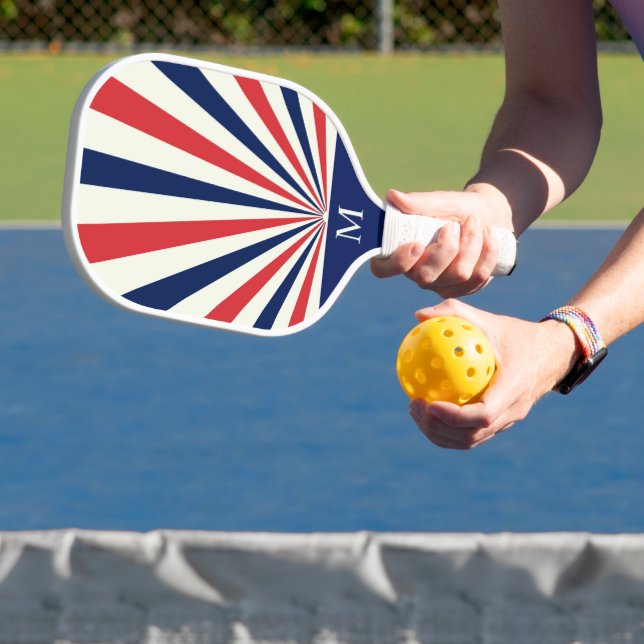 Custom Monogram Patriotic Sunburst Pattern  Pickleball Paddle (Insitu)