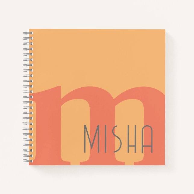 custom monogram peach pink gray name monogram  notebook (Front)