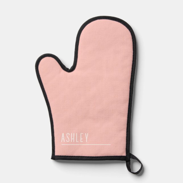 Custom monogram, peachy pink new line oven mitt (Front)
