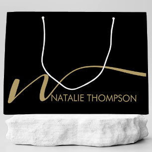 Custom Monogram Personalised With Name Cool Black Large Gift Bag