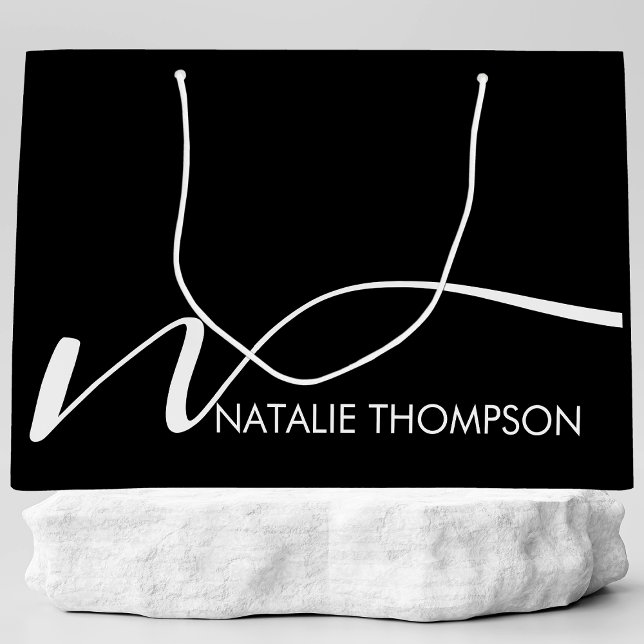 Custom Monogram Personalised With Name Cool Black Large Gift Bag (Creator Uploaded)