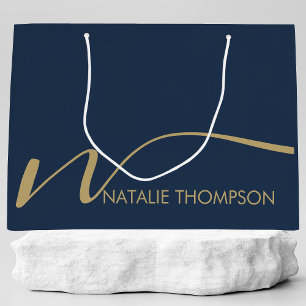Custom Monogram Personalized With Name Cool Black Large Gift Bag