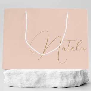 Custom Monogram Personalized With Name Cool Pink Large Gift Bag