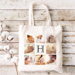 Custom Monogram Photo Collage Tote Bag<br><div class="desc">Cute Personalised Tote Bag with Personalised Monogram and a Square Collage of 8 Photos Bordering Your Initial. This would make a great gift for family,  friends,  parents,  and grandparents!</div>