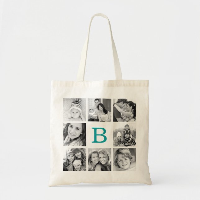 Custom Monogram Photo Collage Tote Bag (Front)