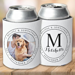 Custom Monogram Photo Wedding Can Cooler