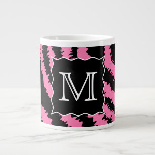 Custom Monogram Pink and Black Zebra Print Pattern Large Coffee Mug